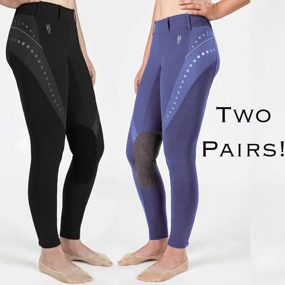 Irideon Ladies Mesh Tech Knee Patch Tights Large x2 (1 Black and 1 Violet)